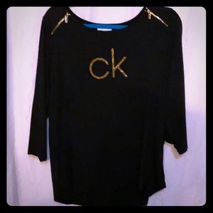 Calvin Klein gold embossed knit top